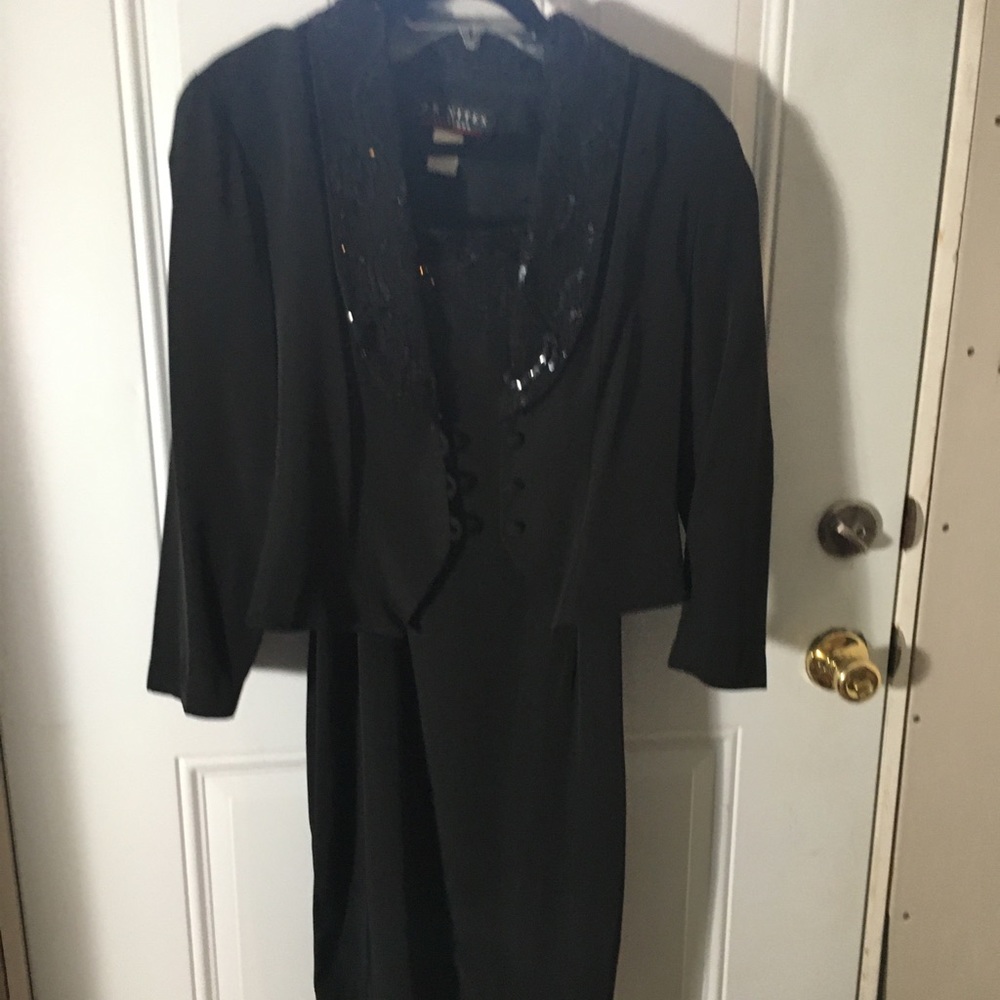 J. R. Nites black sequined spaghetti strap dress & jacket size 7/8 vintage